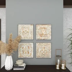 Metal Fleur De Lis Embossed Wall Decor Set Of 4 Brass - Olivia & May -Olivia & May GUEST 943dfa85 0a58 4e5e 8ad2 a15c2aea72ae