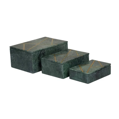 Set Of 3 Marble Box With Gold Linear Lines Green- Olivia & May 6 Set Of 3 Marble Box With Gold Linear Lines Green- Olivia & May - Image 4