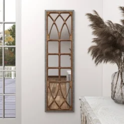 Farmhouse Wood Window Pane Inspired Wall Mirror Brown - Olivia & May -Olivia & May GUEST 949cc657 9657 44eb 90eb d7e51105cd5e