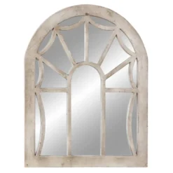 Wood Window Pane Inspired Wall Mirror With Arched Top Cream - Olivia & May -Olivia & May GUEST 959e15c9 ac0b 45d1 99f0 77652eaf07d2