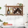 Wood Geometric 8 Bottle Slot Wall Wine Rack With 6 Glass Holder Slots Brown - Olivia & May
