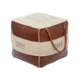 Rustic Leather And Canvas Foot Stool Ottoman - Olivia & May -Olivia & May GUEST 96940121 f40e 4926 802d 6d549b0110f9