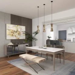 Contemporary Stainless Steel Cowhide X-Bench Beige - Olivia & May -Olivia & May GUEST 96b89235 2780 401b 9f53 31ff6cc7f7e5