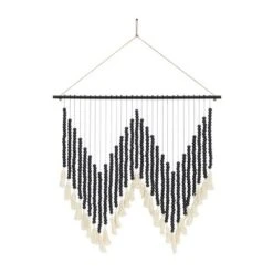 Wood Macrame Beaded Wall Decor With Fringe Tassels - Olivia & May