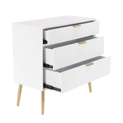 Modern 3 Drawer Wooden Chest With Knob Pulls White - Olivia & May 4 Modern 3 Drawer Wooden Chest With Knob Pulls White - Olivia & May - Image 2
