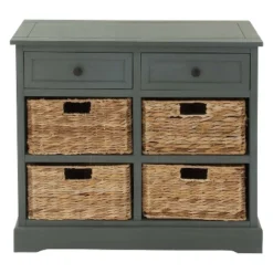 Wood Console 4 Wicker Baskets 2 Drawers Blue - Olivia & May -Olivia & May GUEST 97a6db89 17ec 4f56 a629 da06a760a61d