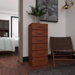 Traditional Faux Leather 6 Drawer Chest Camel Brown - Olivia & May -Olivia & May GUEST 97d0e737 7589 4e74 9a39 8018127c655b