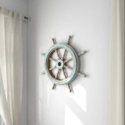 Wood Sail Boat Ship Wheel Wall Decor With Distressing Blue - Olivia & May -Olivia & May GUEST 985af159 21cd 4f67 a163 42624a5884ad