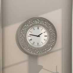 20"x20" Glass Mirrored Wall Clock With Floating Crystals White - Olivia & May: Silent, Round, Glam Style -Olivia & May GUEST 98d36ad8 4a61 46de 8f4a bb92bcd85320