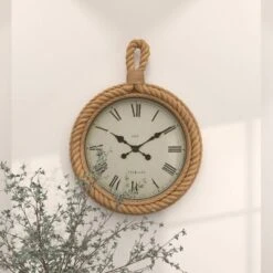 Jute Wall Clock With Rope Accents Beige - Olivia & May -Olivia & May GUEST 98dc6159 c54a 4d1c 8bc2 47e18b8ffeeb