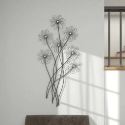 Metal Floral 3D Wire Wall Decor With Crystal Embellishments Black - Olivia & May -Olivia & May GUEST 98df9e0a 0596 4a5a ae6c e583dd3700e7