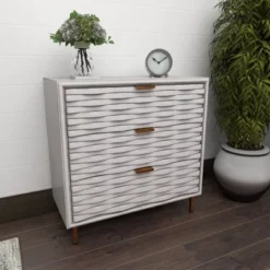Contemporary Carved Woven Pattern 3 Drawer Wood Cabinet White - Olivia & May -Olivia & May GUEST 994f4644 abb0 4213 87b5 fd1bef05c0ee
