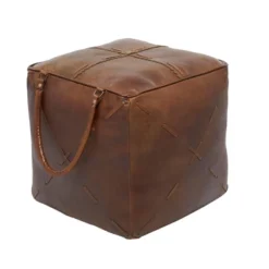 Rustic Leather Foot Stool Ottoman Smooth Brown Leather - Olivia & May -Olivia & May GUEST 99a38cc1 6c5d 4a6c a021 441053c3f078