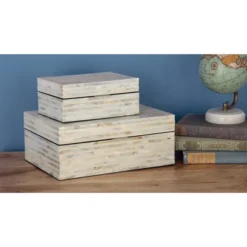 Set Of 2 Shell Mosaic Patterned Wood Box White - Olivia & May -Olivia & May GUEST 9a284db4 8588 4ed9 94bf e8fb6efd1b40