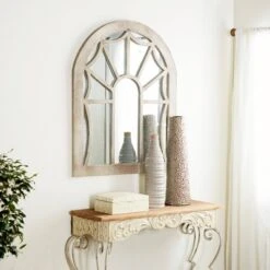 Wood Window Pane Inspired Wall Mirror With Arched Top Cream - Olivia & May -Olivia & May GUEST 9a371125 f6c9 491c a0e3 d731ad9bc5b9
