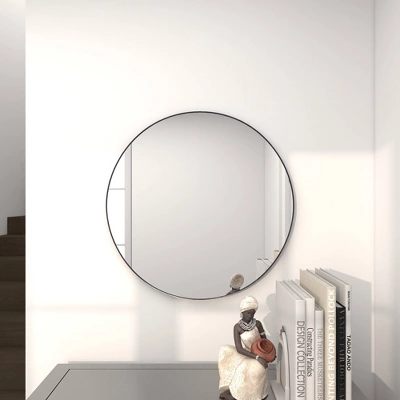Contemporary Wood Round Frameless Wall Mirror - Olivia & May 8 Contemporary Wood Round Frameless Wall Mirror - Olivia & May - Image 6