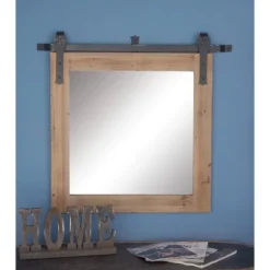 Wood Wall Mirror With Metal Hanging Rod Brown - Olivia & May -Olivia & May GUEST 9aa997dd 1d53 49bb 83a2 8090348a78be