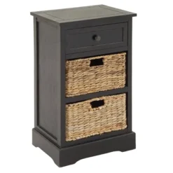 Farmhouse Wooden Chest With Wicker Basket Drawers Black - Olivia & May