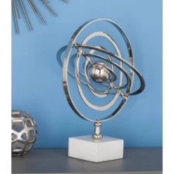 18" X 12" Traditional Silver And Black Armillary Sphere Silver - Olivia & May
