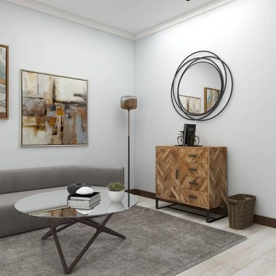 Contemporary Zigzag Pattern Mango Wood Cabinet Brown - Olivia & May 14 Contemporary Zigzag Pattern Mango Wood Cabinet Brown - Olivia & May - Image 12