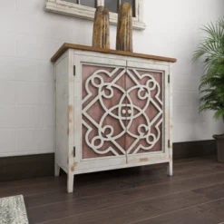 Natural Wood Cabinet With Trellis Doors Light Brown - Olivia & May -Olivia & May GUEST 9b6d5bb9 645f 4a60 bf3d e9efefe12b4f