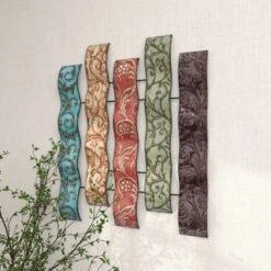 Metal Abstract 5 Wavy Panels Wall Decor With Embossed Details - Olivia & May -Olivia & May GUEST 9b71726e df96 401b a873 e722ec49f6f3