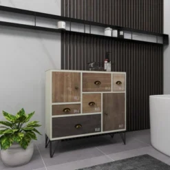 Wood And Metal 7 Drawer Buffet White/Black - Olivia & May -Olivia & May GUEST 9bf2268b ce0f 47ff a518 8d966de4ae7d