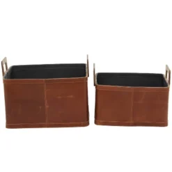Set Of 2 Large Leather Storage Baskets Brown - Olivia & May -Olivia & May GUEST 9cb2ec77 6a44 4558 ac07 7a1b25b72179