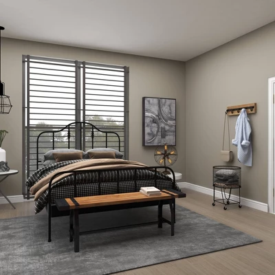 Industrial Metal And Brown Wood Bench Brown - Olivia & May 9 Industrial Metal And Brown Wood Bench Brown - Olivia & May - Image 7