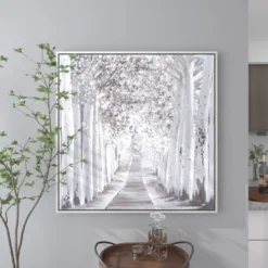 Canvas Landscape Trees Framed Wall Art With Silver Frame White - Olivia & May -Olivia & May GUEST 9ccc9bf6 d2a3 444e 87f0 64e8f49a5b7f