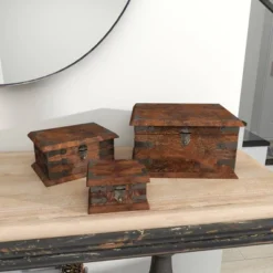 Set Of 3 Farmhouse Reclaimed Wood Boxes - Olivia & May -Olivia & May GUEST 9cd03afd ea23 474a 8b37 dfc7634bc15c