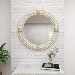 Coastal Wood Wall Mirror With Wrapped Rope Accents White - Olivia & May -Olivia & May GUEST 9d5be78d 35f7 42d6 bcbf 3a7205d8bb6b