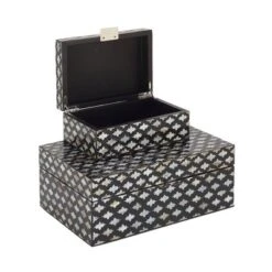 Set Of 2 Wooden Boxes With Pattern - Olivia & May -Olivia & May GUEST 9dd37a42 8ff8 4e1f 8131 67b488d7a46c