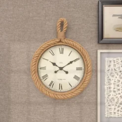Jute Wall Clock With Rope Accents Beige - Olivia & May -Olivia & May GUEST 9def9525 0b18 4adc bd8d 4d65d2905324