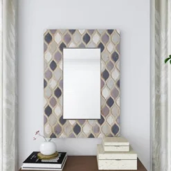 Wood Wall Mirror With Diamond Pattern Beige - Olivia & May -Olivia & May GUEST 9e05fe6a 8844 429a bd54 8579bf630e82