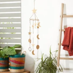 39" X 6.5" Iron Eclectic Moon And Stars Windchime Gold - Olivia & May: Charming Harmonic Decor For Indoor/Outdoor Use