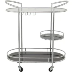Contemporary Metal 3-Tier Oval Bar Cart Silver - Olivia & May -Olivia & May GUEST 9e7d4e2b 7075 40f5 bcde d593c04a4bf8