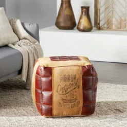 Square Canvas Pouf Brown - Olivia & May -Olivia & May GUEST 9ed8b9f9 5f5d 4f89 a99a 47a223b0f780