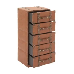 Traditional Faux Leather 5 Drawer Chest Camel Brown - Olivia & May -Olivia & May GUEST 9ee6822c 7a44 4f30 afde 10482de40844