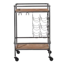 Metal And Wood 2 Tiered Wine Rack Chart Gray - Olivia & May -Olivia & May GUEST 9f36c212 b6e6 4dcf 86df 56d17c777e13