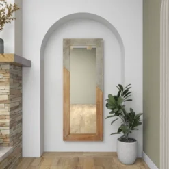 Wood Wall Mirror With Metal Detailing Beige - Olivia & May -Olivia & May GUEST 9f3ee58e 7bcc 4a02 86e1 23838d3745fa