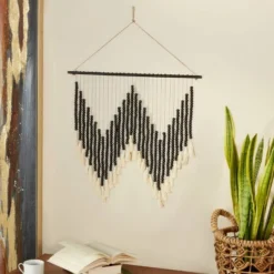 Wood Macrame Beaded Wall Decor With Fringe Tassels - Olivia & May -Olivia & May GUEST 9f9a3d9c 2af1 4f70 8f12 f4ca15010b65