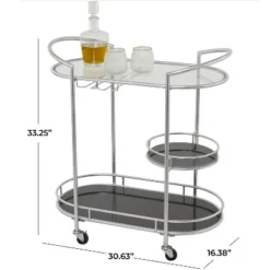 Contemporary Metal 3-Tier Oval Bar Cart Silver - Olivia & May -Olivia & May GUEST a09f1b9a 8846 4ba5 88d6 1379f9b3a482
