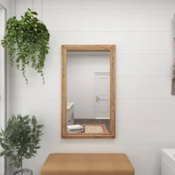 Bohemian Wood Beaded Frame Wall Mirror With Distressing Light Brown - Olivia & May -Olivia & May GUEST a1ac56c1 33e2 49f7 8eb8 ec6739ff1be6