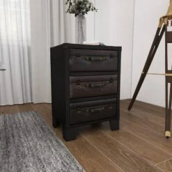 Traditional Wood And Faux Leather Cabinet Dark Brown - Olivia & May -Olivia & May GUEST a1bbfe7d e25b 4d0c 88af 1cb65f466da5