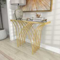Metal And Mirror Art Deco Console Table Gold - Olivia & May -Olivia & May GUEST a1fa611c d5fe 41ec 8756 7f4666eaad3e