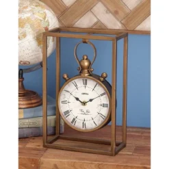 13"x9" Metal Standing Stopwatch Clock Bronze - Olivia & May: Vintage Iron Mantel Clock, Analog Display, No Battery Included