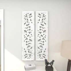 Set Of 2 Wood Floral Intricately Carved Scroll Wall Decors White - Olivia & May -Olivia & May GUEST a22fb762 00ea 439f b16e 61a45df3bf30