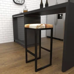 Industrial Cowhide And Metal Bar Height Stool Brown - Olivia & May -Olivia & May GUEST a25ea564 3cba 4f40 8935 a0341738672f