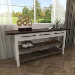 Farmhouse Wood Rectangle Console Table White - Olivia & May -Olivia & May GUEST a30170ba 388f 4836 8ab4 37a63552e78c